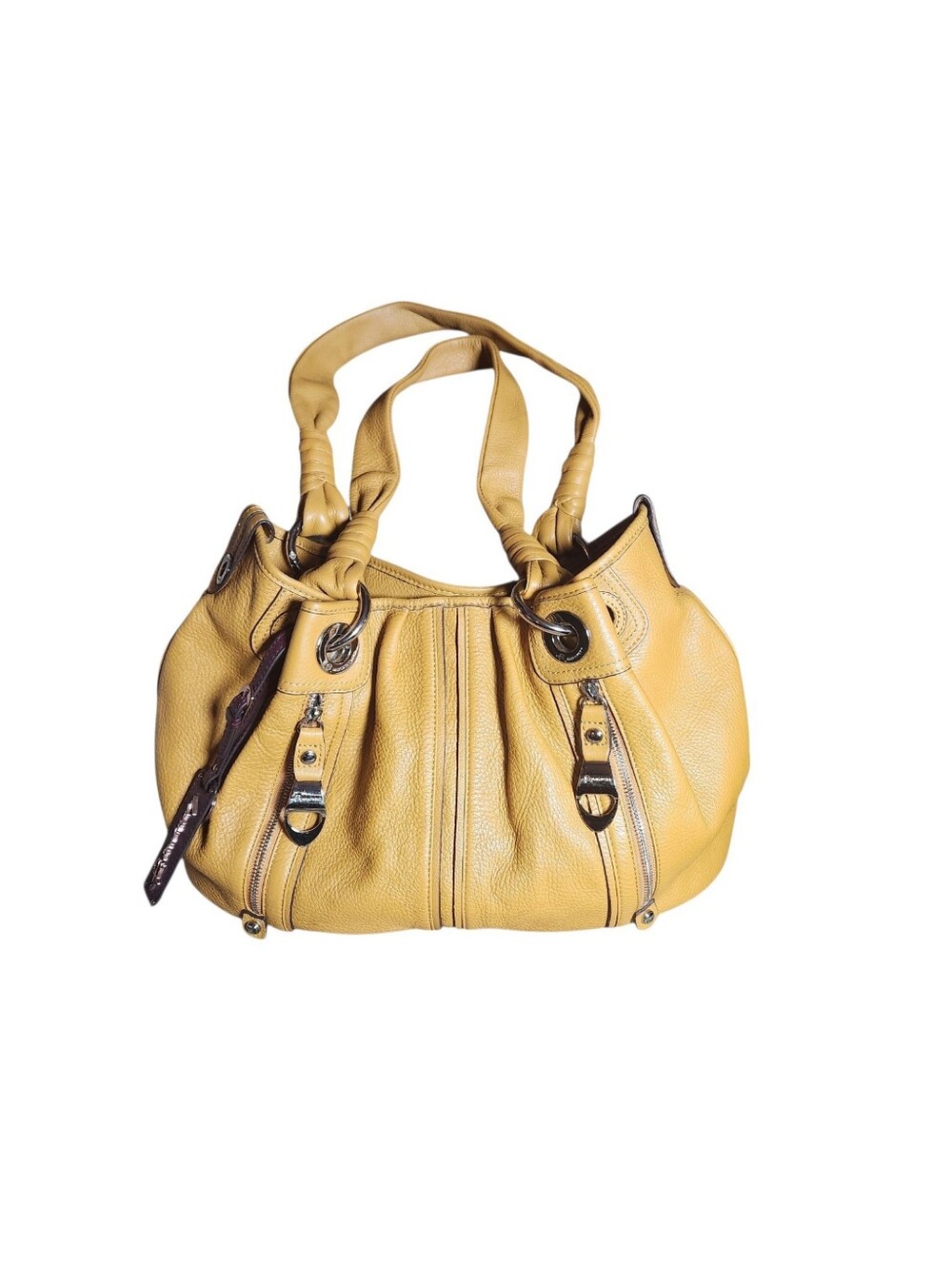 B. Makowsky Durango Slouchy Shoulder Bag Mustard Yellow Pebble Leather Large